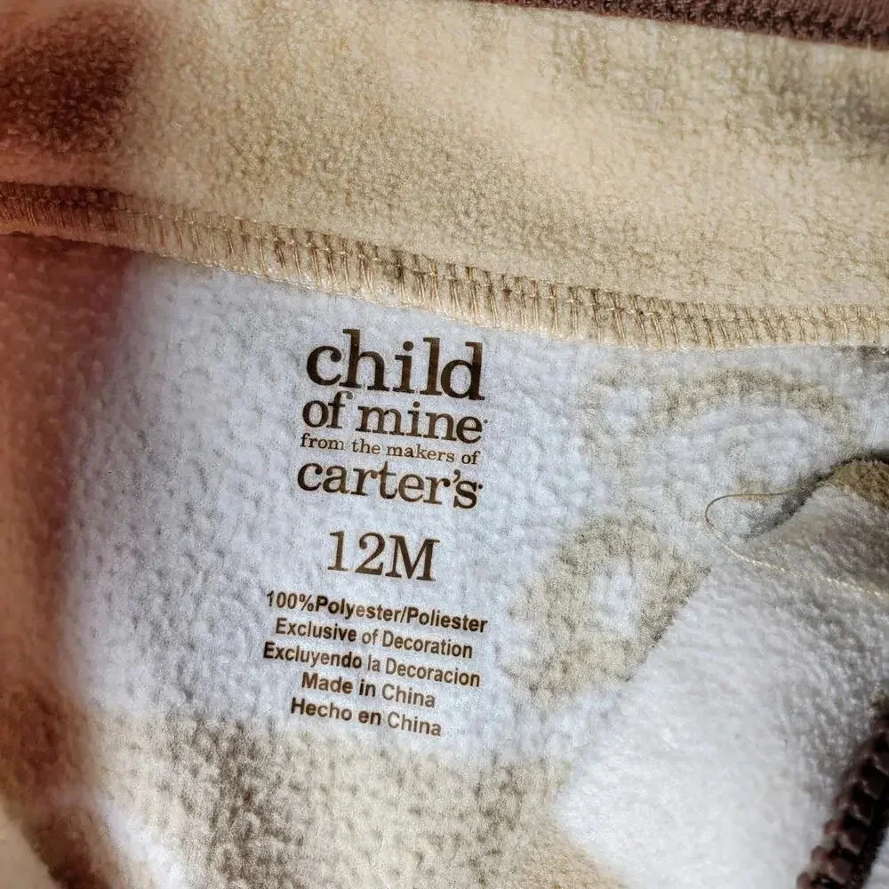 Child of Mine by Carter's Size 12M Beige and White Striped Fleece Baby Romper